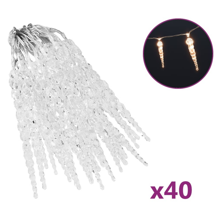 Christmas Icicle Lights - 40pcs Warm White Acrylic with Remote Control | Indoor & Outdoor Decorative LED Lighting - Premium  from Home Treasures - Just £26.99! Shop now at Home Treasures