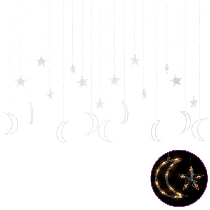 Star and Moon Fairy Lights with Remote Control - 345 Energy-Saving LEDs, Warm White for Parties, Christmas, and Weddings - Premium  from Home Treasures - Just £31.99! Shop now at Home Treasures