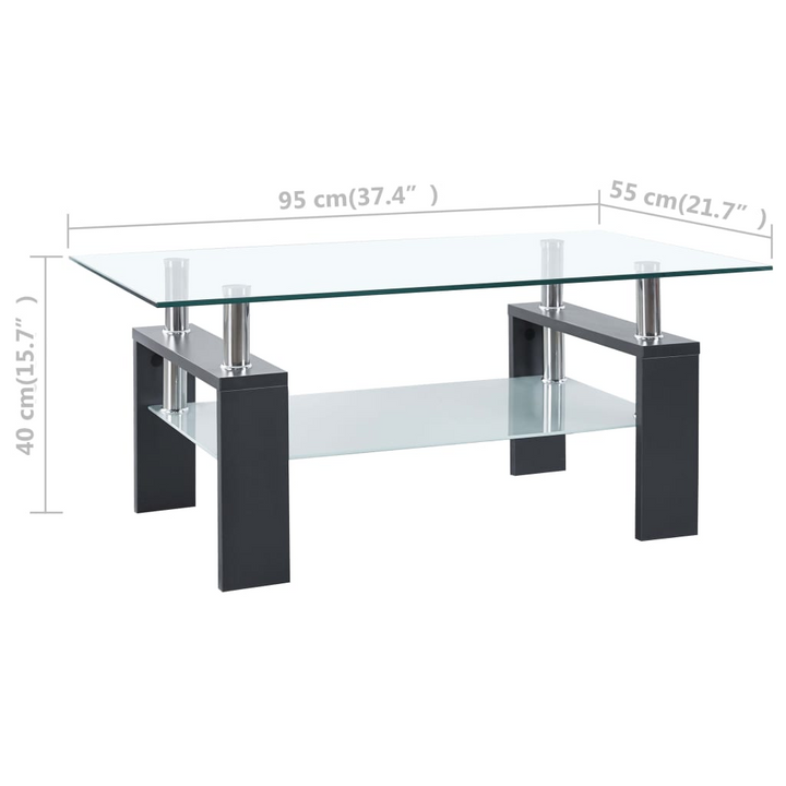 Stylish Coffee Table with Tempered Glass Top, 2-Layer Design, Grey and Transparent, 95x55x40 cm - Modern Living Room Furniture - Premium  from Home Treasures - Just £128.99! Shop now at Home Treasures