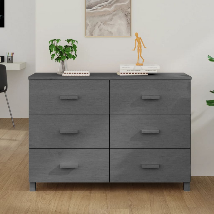 HAMAR Elegant Sideboard in Dark Grey - Solid Pine Wood with 6 Spacious Drawers | 113x40x80 cm - Premium  from Home Treasures - Just £181.99! Shop now at Home Treasures