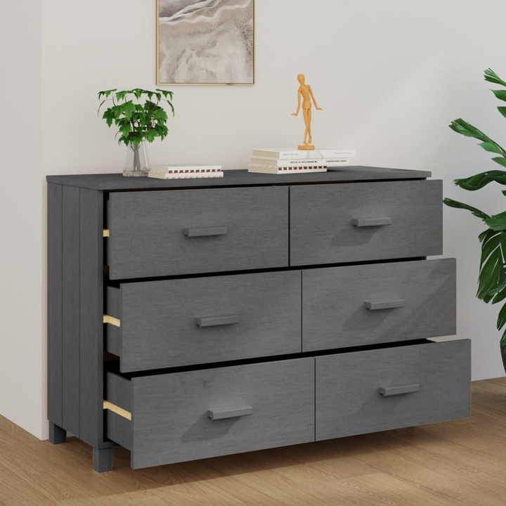 HAMAR Elegant Sideboard in Dark Grey - Solid Pine Wood with 6 Spacious Drawers | 113x40x80 cm - Premium  from Home Treasures - Just £181.99! Shop now at Home Treasures