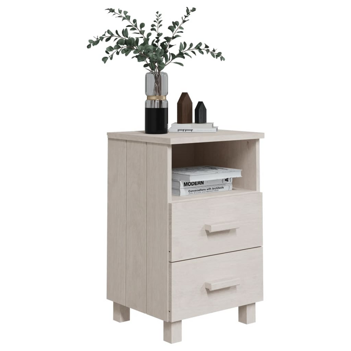 HAMAR Set of 2 Bedside Cabinets in White, 40x35x62 cm, Solid Pine Wood Nightstands with 2 Drawers and Open Compartment - Premium  from Home Treasures - Just £96.99! Shop now at Home Treasures