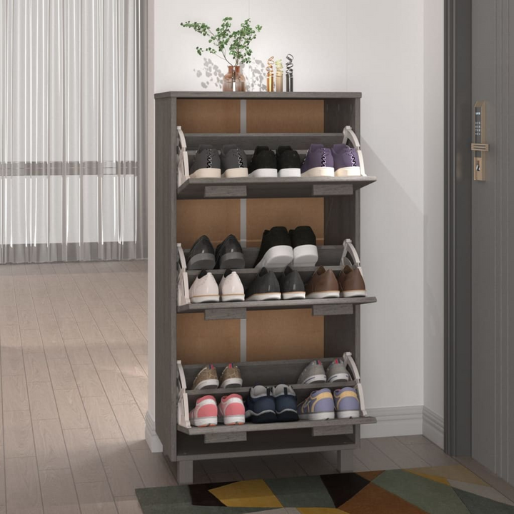 HAMAR Solid Wood Shoe Cabinet - Light Grey, 3 Flip-Drawers, 59.5x35x117 cm - Durable & Stylish Storage Solution - Premium  from Home Treasures - Just £119.99! Shop now at Home Treasures