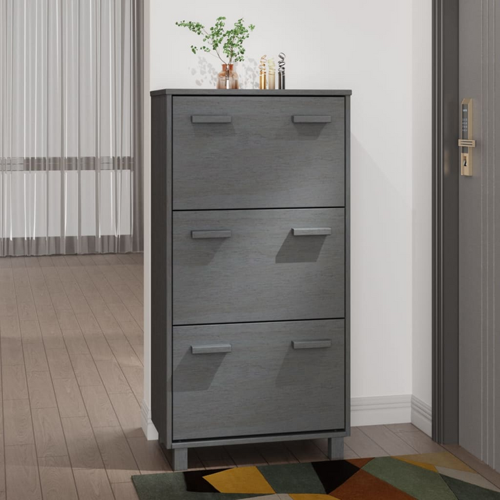 HAMAR Dark Grey Shoe Cabinet - Solid Wood Pine, 3 Flip-Drawers, 59.5x35x117 cm | Modern Storage Solution - Premium  from Home Treasures - Just £122.99! Shop now at Home Treasures