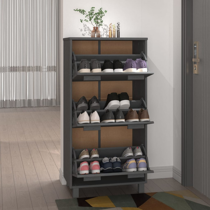 HAMAR Dark Grey Shoe Cabinet - Solid Wood Pine, 3 Flip-Drawers, 59.5x35x117 cm | Modern Storage Solution - Premium  from Home Treasures - Just £122.99! Shop now at Home Treasures