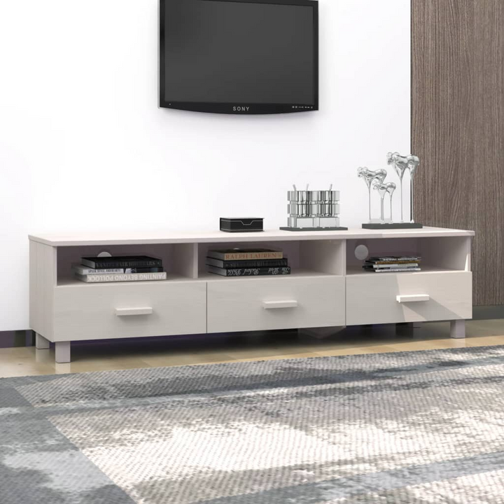 HAMAR TV Cabinet - White Solid Wood Pine, 158x40x40 cm, Elegant TV Stand & Storage Solution - Premium  from Home Treasures - Just £108.99! Shop now at Home Treasures