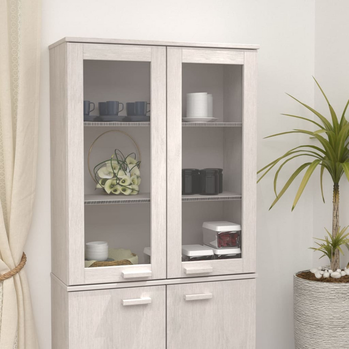 HAMAR Highboard Top - White, Solid Pine Wood 85x35x100 cm with Glass Doors & Shelves | Elegant Storage Solution - Premium  from Home Treasures - Just £133.99! Shop now at Home Treasures