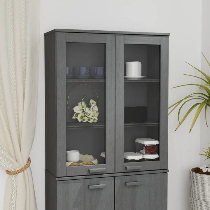 HAMAR Highboard Top in Dark Grey Solid Pinewood, 85x35x100cm with Glass Doors and Shelves | Stylish & Functional Storage Solution - Premium  from Home Treasures - Just £147.99! Shop now at Home Treasures