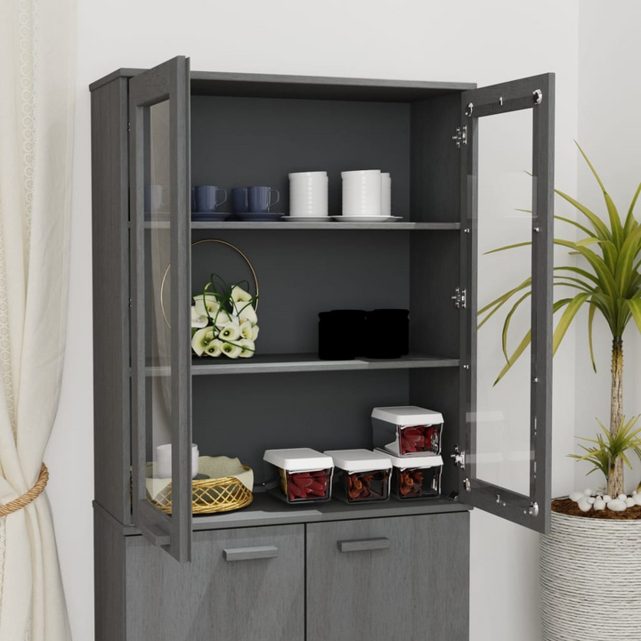 HAMAR Highboard Top in Dark Grey Solid Pinewood, 85x35x100cm with Glass Doors and Shelves | Stylish & Functional Storage Solution - Premium  from Home Treasures - Just £147.99! Shop now at Home Treasures