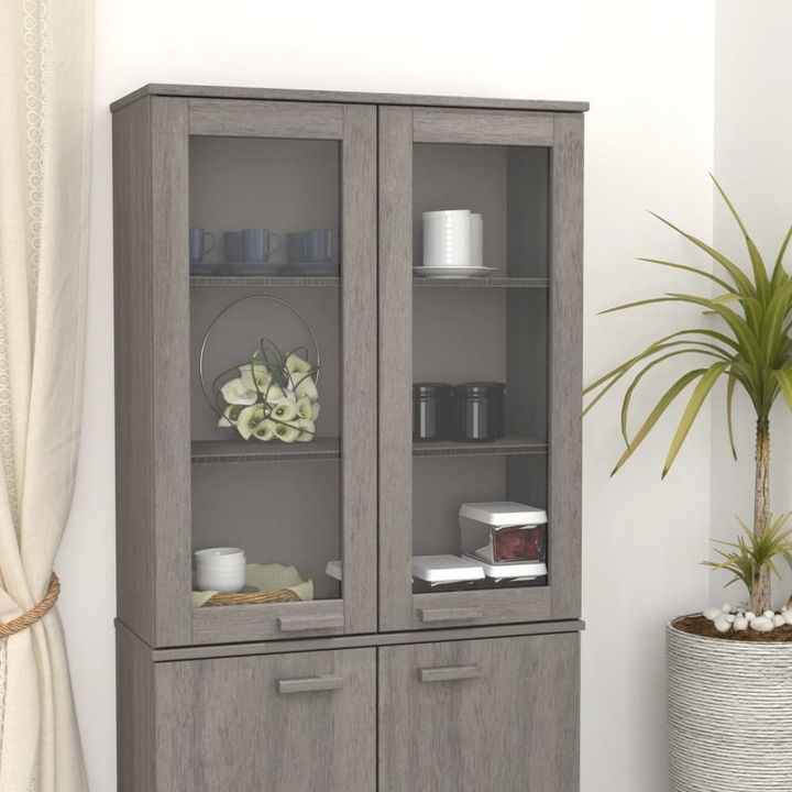 HAMAR Highboard Top - Light Grey Solid Pine Wood with Glass Doors, 85x35x100 cm - Elegant Storage Solution - Premium  from Home Treasures - Just £144.99! Shop now at Home Treasures