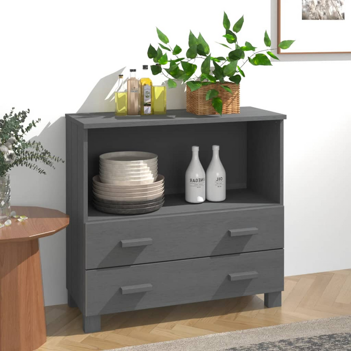 HAMAR Solid Wood Sideboard - Dark Grey, 85x35x80 cm, Pinewood Storage Cabinet with 2 Drawers - Durable and Elegant Storage Solution - Premium  from Home Treasures - Just £76.99! Shop now at Home Treasures