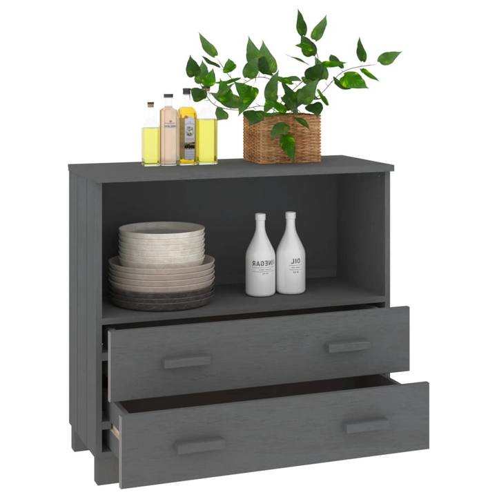 HAMAR Solid Wood Sideboard - Dark Grey, 85x35x80 cm, Pinewood Storage Cabinet with 2 Drawers - Durable and Elegant Storage Solution - Premium  from Home Treasures - Just £76.99! Shop now at Home Treasures