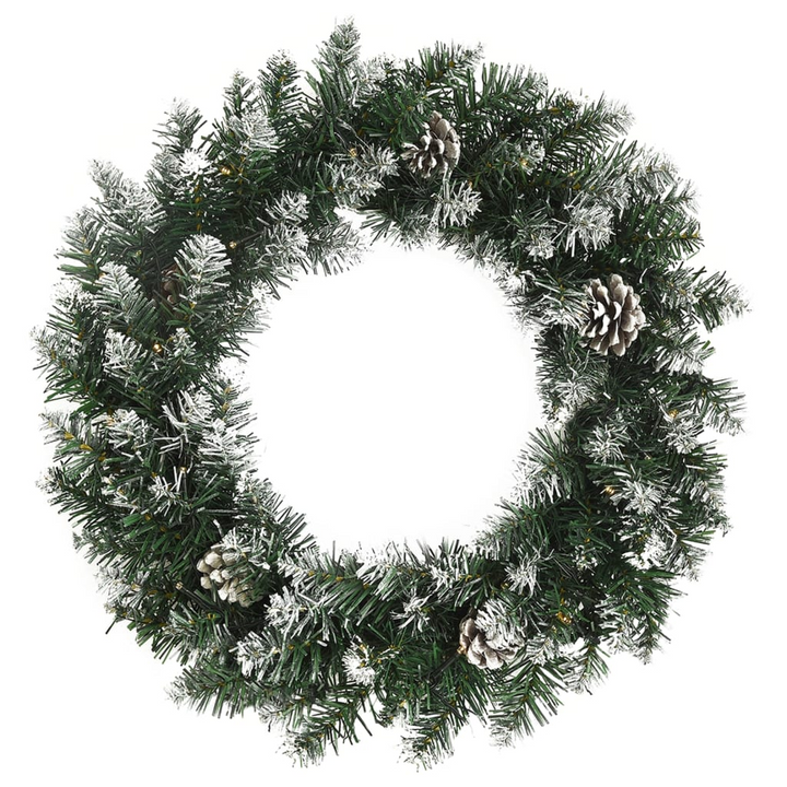 45 cm Green Christmas Wreath with LED Lights - Weather-Resistant PVC, Pine Cones & Snow Effect - Premium  from Home Treasures - Just £40.99! Shop now at Home Treasures