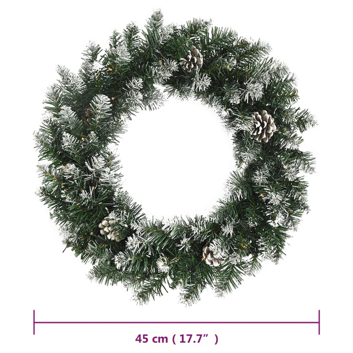 45 cm Green Christmas Wreath with LED Lights - Weather-Resistant PVC, Pine Cones & Snow Effect - Premium  from Home Treasures - Just £40.99! Shop now at Home Treasures