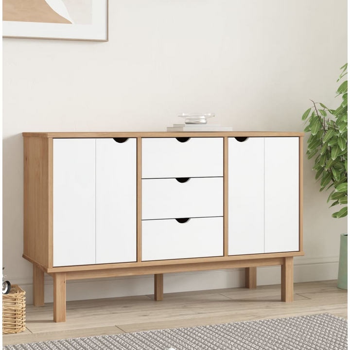 OTTA Sideboard - Scandinavian Design, Solid Pine Wood, Brown & White, 113.5x43x73 cm - Premium  from Home Treasures - Just £209.99! Shop now at Home Treasures