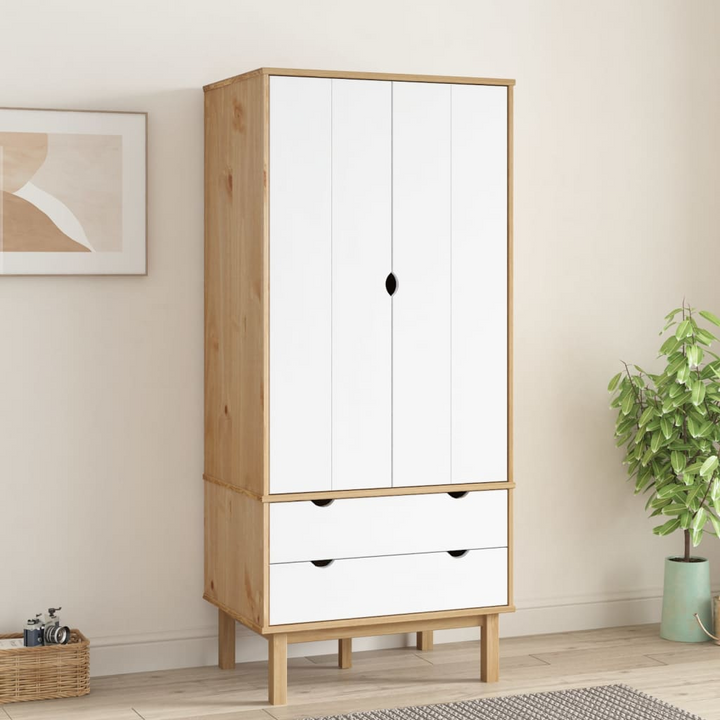 OTTA Wardrobe - Scandinavian Design, Ample Storage Space, Solid Pine Wood, 76.5x53x172 cm, Brown and White - Premium  from Home Treasures - Just £313.99! Shop now at Home Treasures