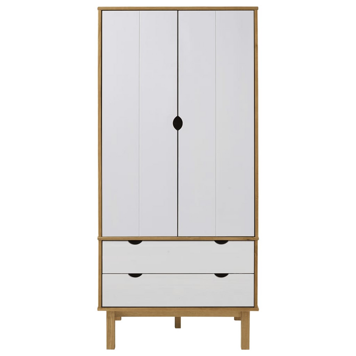 OTTA Wardrobe - Scandinavian Design, Ample Storage Space, Solid Pine Wood, 76.5x53x172 cm, Brown and White - Premium  from Home Treasures - Just £313.99! Shop now at Home Treasures