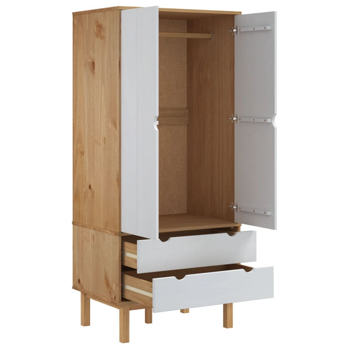 OTTA Wardrobe - Scandinavian Design, Ample Storage Space, Solid Pine Wood, 76.5x53x172 cm, Brown and White - Premium  from Home Treasures - Just £313.99! Shop now at Home Treasures