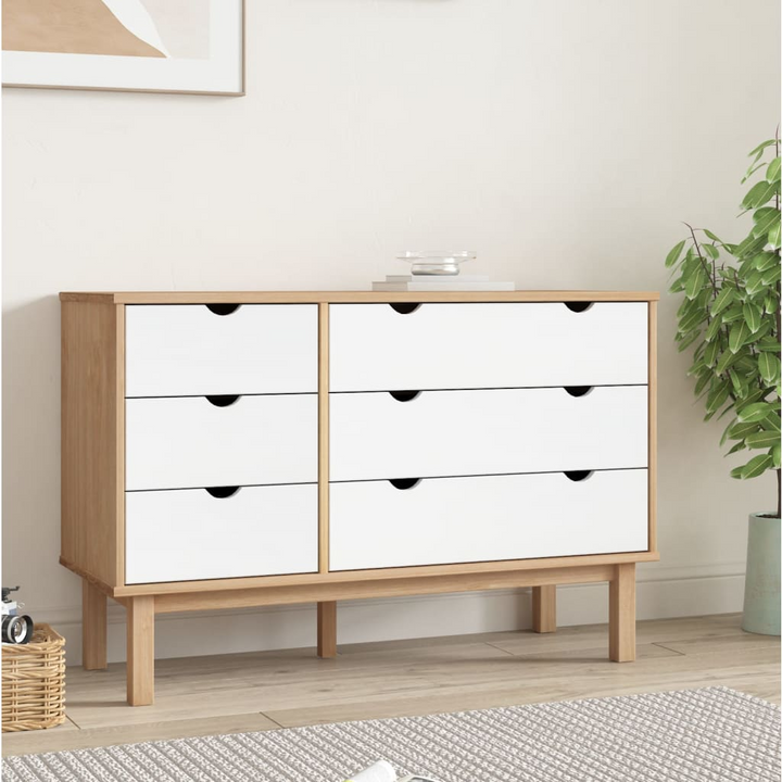 OTTA Drawer Cabinet in Brown & White Solid Pine Wood - Scandinavian Design | 111x43x73.5cm - Premium  from Home Treasures - Just £181.99! Shop now at Home Treasures