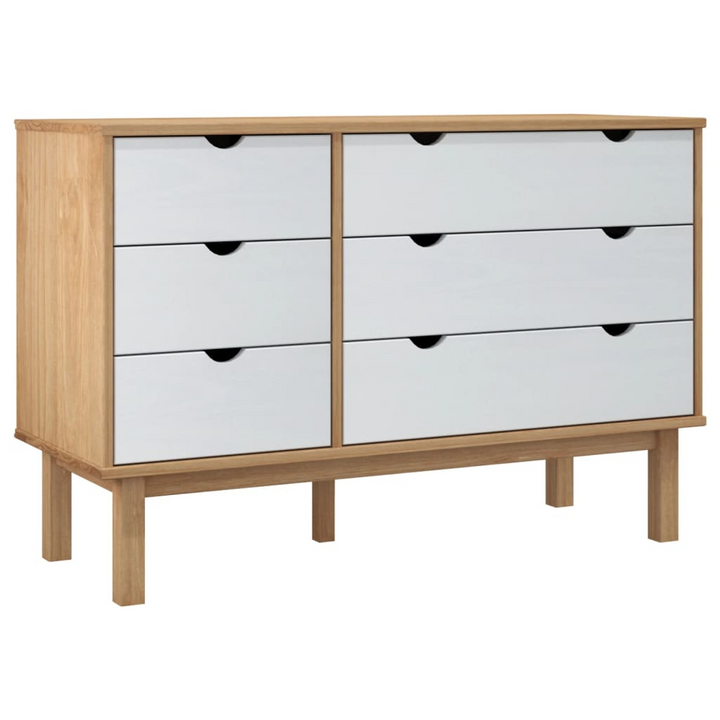 OTTA Drawer Cabinet in Brown & White Solid Pine Wood - Scandinavian Design | 111x43x73.5cm - Premium  from Home Treasures - Just £181.99! Shop now at Home Treasures