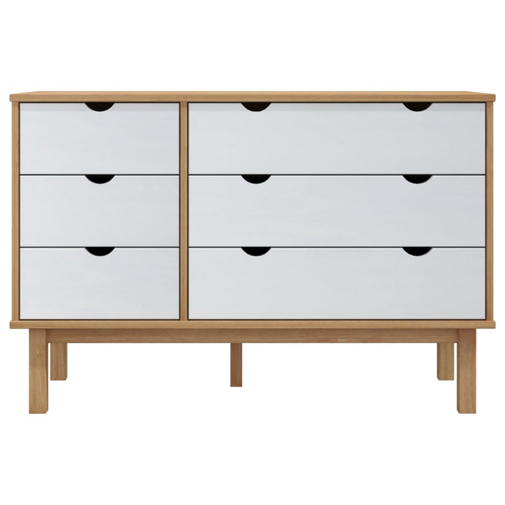 OTTA Drawer Cabinet in Brown & White Solid Pine Wood - Scandinavian Design | 111x43x73.5cm - Premium  from Home Treasures - Just £181.99! Shop now at Home Treasures