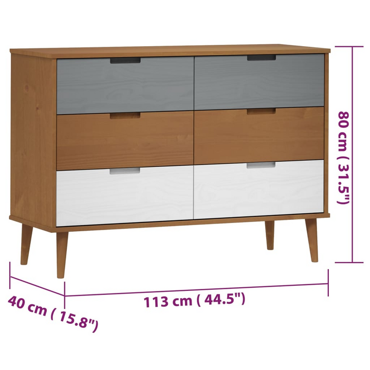 MOLDE Brown Drawer Cabinet - Elegant 6-Drawer Solid Wood Pine Storage Unit (113x40x80 cm) - Premium  from Home Treasures - Just £208.99! Shop now at Home Treasures