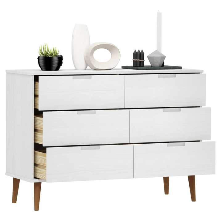 MOLDE Solid Wood Pine Drawer Cabinet in White- Scandinavian Style, 6-Drawer Storage Unit (113x40x80 cm) - Premium  from Home Treasures - Just £216.99! Shop now at Home Treasures