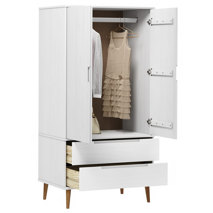 MOLDE White Wardrobe 90x55x175 cm | Solid Pine Wood Closet with Scandinavian Design - Premium  from Home Treasures - Just £330.99! Shop now at Home Treasures