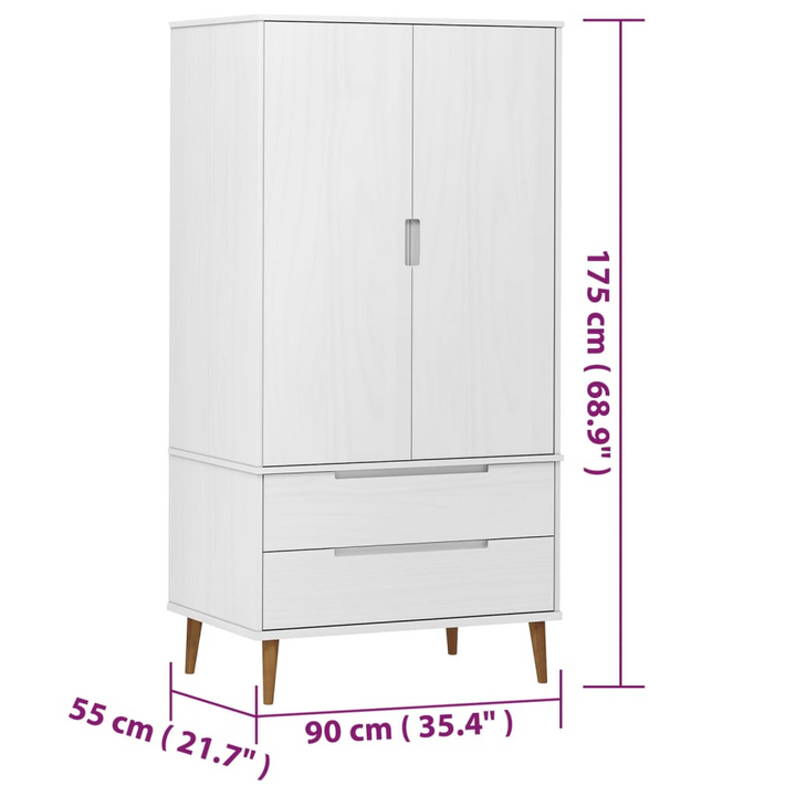 MOLDE White Wardrobe 90x55x175 cm | Solid Pine Wood Closet with Scandinavian Design - Premium  from Home Treasures - Just £330.99! Shop now at Home Treasures