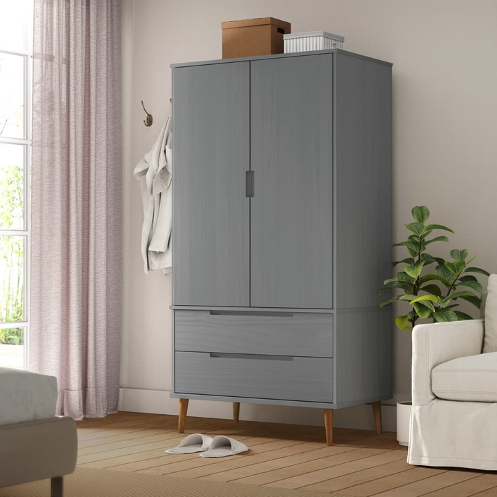 MOLDE Wardrobe in Grey - 90x55x175 cm | Solid Pine Wood | Ample Storage | Scandinavian Design - Premium  from Home Treasures - Just £348.99! Shop now at Home Treasures