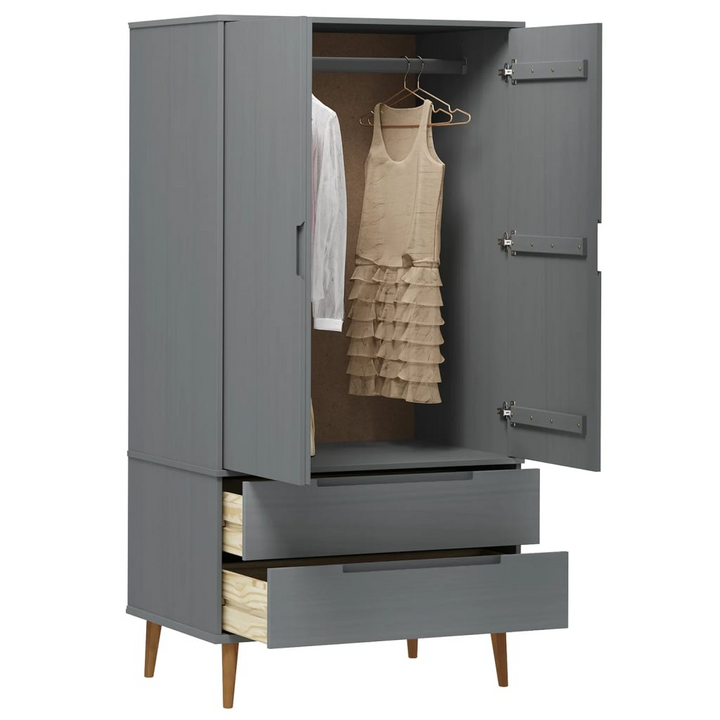 MOLDE Wardrobe in Grey - 90x55x175 cm | Solid Pine Wood | Ample Storage | Scandinavian Design - Premium  from Home Treasures - Just £348.99! Shop now at Home Treasures