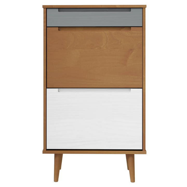 MOLDE Shoe Cabinet in Brown - Solid Pine Wood, UV Varnish, 59.5x35x103 cm, Ample Storage - Premium  from Home Treasures - Just £140.99! Shop now at Home Treasures