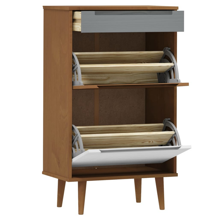 MOLDE Shoe Cabinet in Brown - Solid Pine Wood, UV Varnish, 59.5x35x103 cm, Ample Storage - Premium  from Home Treasures - Just £140.99! Shop now at Home Treasures