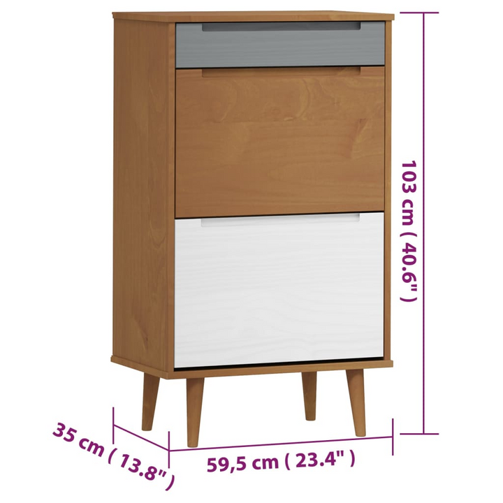 MOLDE Shoe Cabinet in Brown - Solid Pine Wood, UV Varnish, 59.5x35x103 cm, Ample Storage - Premium  from Home Treasures - Just £140.99! Shop now at Home Treasures