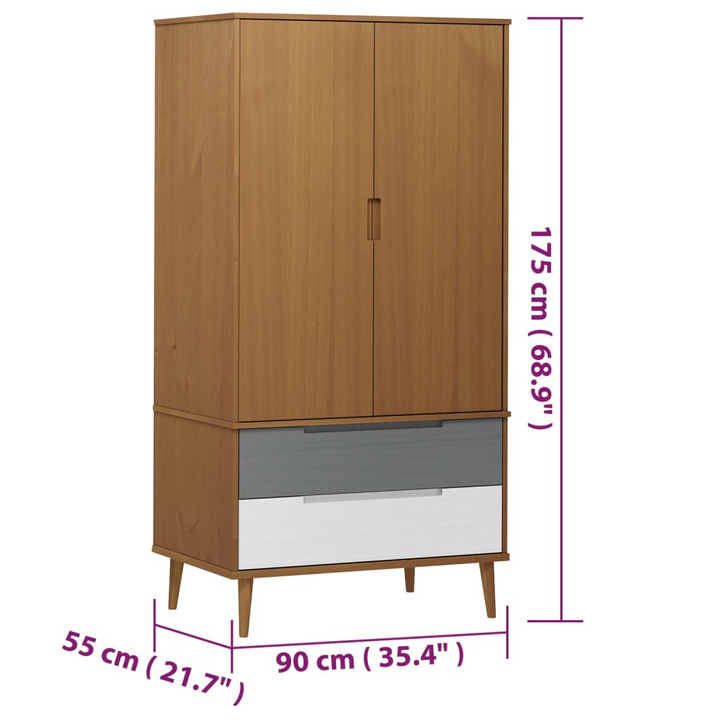 MOLDE Wardrobe - Solid Pine Wood, 90x55x175 cm - Scandinavian Design with Ample Storage Space - Premium  from Home Treasures - Just £325.99! Shop now at Home Treasures