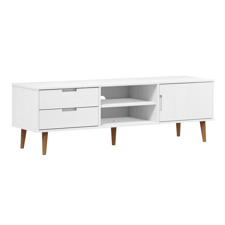 MOLDE TV Cabinet in White, 158x40x49 cm, Solid Pine Wood, Stylish & Practical Storage Solution - Premium  from Home Treasures - Just £171.99! Shop now at Home Treasures