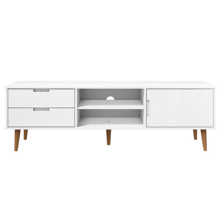 MOLDE TV Cabinet in White, 158x40x49 cm, Solid Pine Wood, Stylish & Practical Storage Solution - Premium  from Home Treasures - Just £171.99! Shop now at Home Treasures