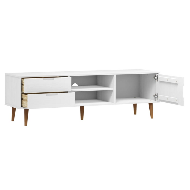 MOLDE TV Cabinet in White, 158x40x49 cm, Solid Pine Wood, Stylish & Practical Storage Solution - Premium  from Home Treasures - Just £171.99! Shop now at Home Treasures