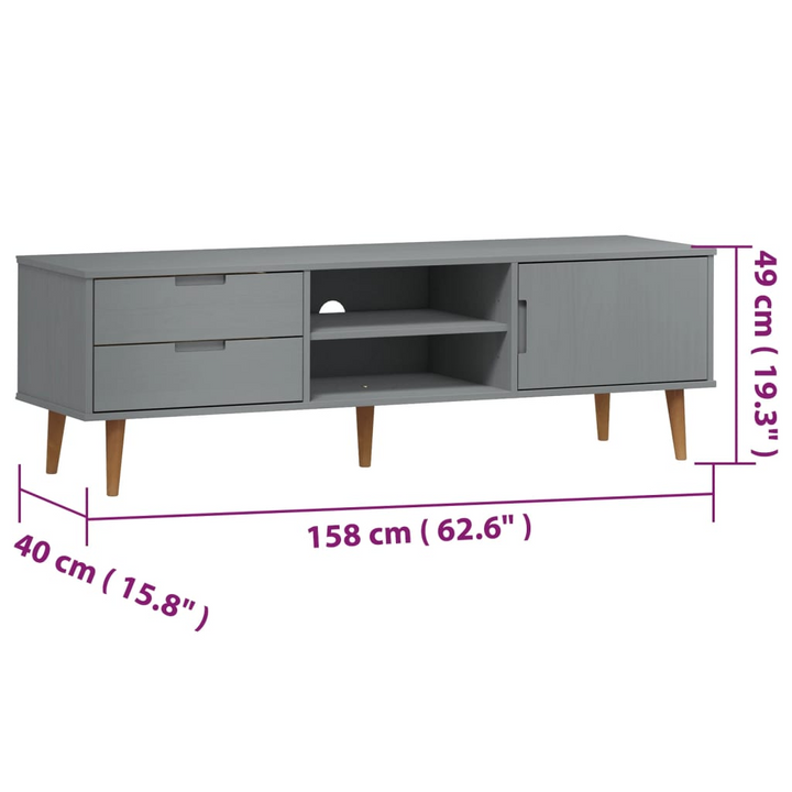 MOLDE TV Cabinet in Grey 158x40x49 cm, Solid Pine Wood - Stylish & Functional Media Console - Premium  from Home Treasures - Just £176.99! Shop now at Home Treasures