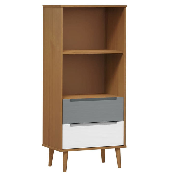 MOLDE Solid Wood Pine Bookcase - Elegant Brown, 60x35x133.5 cm, with 2 Drawers and 2 Shelving Compartments - Scandinavian Design - Premium  from Home Treasures - Just £69.99! Shop now at Home Treasures