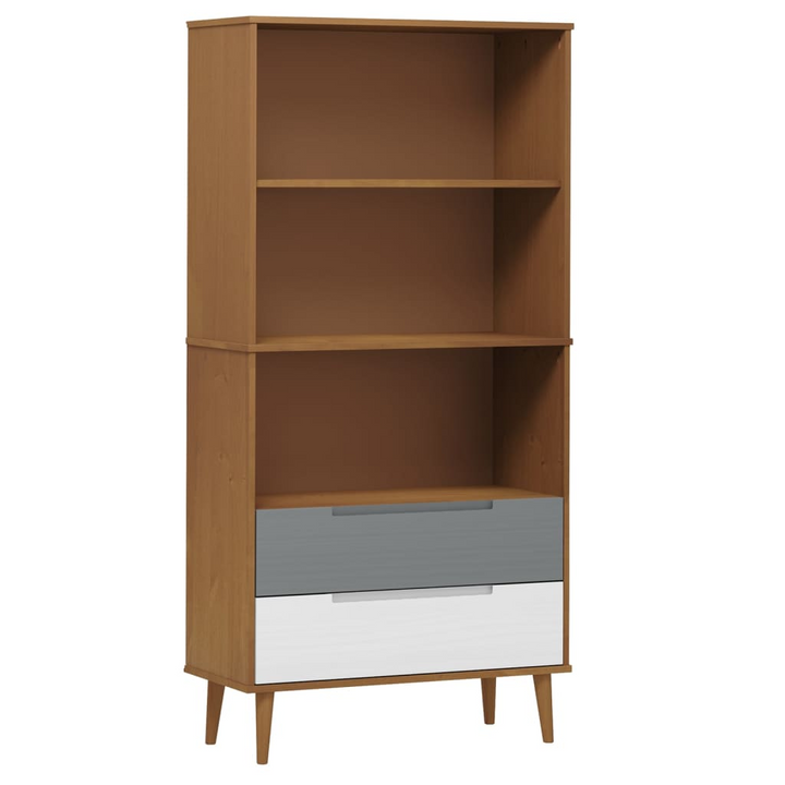 MOLDE Solid Pine Wood Bookcase in Brown - 85x35x170.5 cm | Scandinavian Design | Ample Storage | UV Varnish Finish - Premium  from Home Treasures - Just £105.99! Shop now at Home Treasures