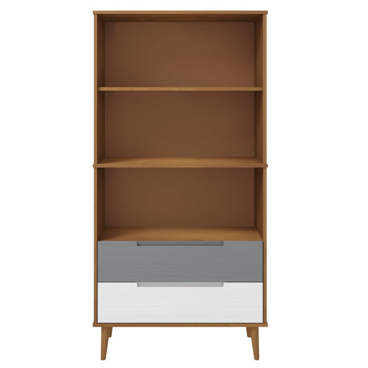 MOLDE Solid Pine Wood Bookcase in Brown - 85x35x170.5 cm | Scandinavian Design | Ample Storage | UV Varnish Finish - Premium  from Home Treasures - Just £105.99! Shop now at Home Treasures