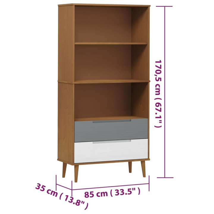 MOLDE Solid Pine Wood Bookcase in Brown - 85x35x170.5 cm | Scandinavian Design | Ample Storage | UV Varnish Finish - Premium  from Home Treasures - Just £105.99! Shop now at Home Treasures