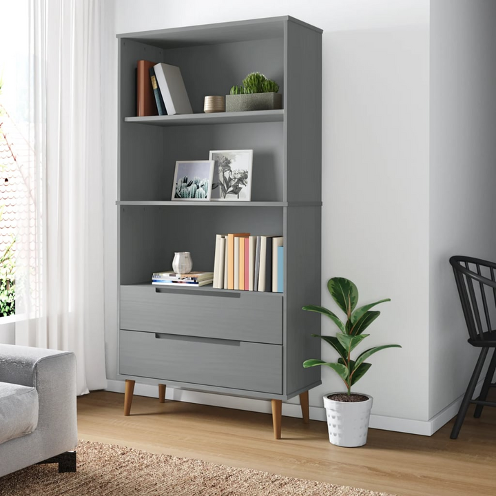 MOLDE Grey Bookcase 85x35x170.5 cm | Solid Pine Wood - Scandinavian Design, Ample Storage Space - Premium  from Home Treasures - Just £209.99! Shop now at Home Treasures