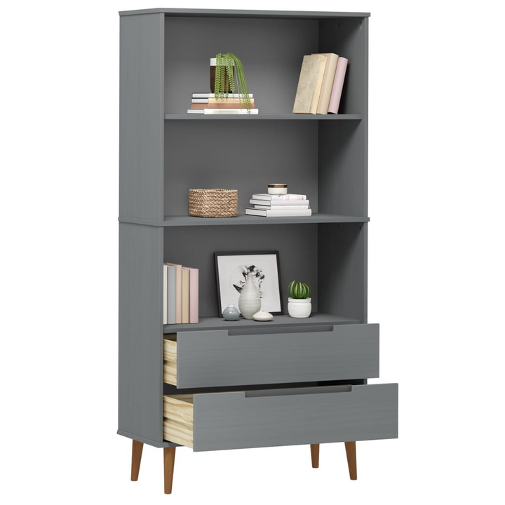 MOLDE Grey Bookcase 85x35x170.5 cm | Solid Pine Wood - Scandinavian Design, Ample Storage Space - Premium  from Home Treasures - Just £209.99! Shop now at Home Treasures