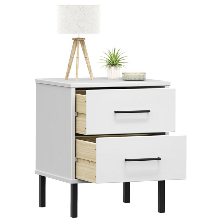 OSLO Solid Pine Wood Bedside Cabinet with Metal Legs in White, 2 Drawers | Stylish & Functional Furniture - Premium  from Home Treasures - Just £76.99! Shop now at Home Treasures