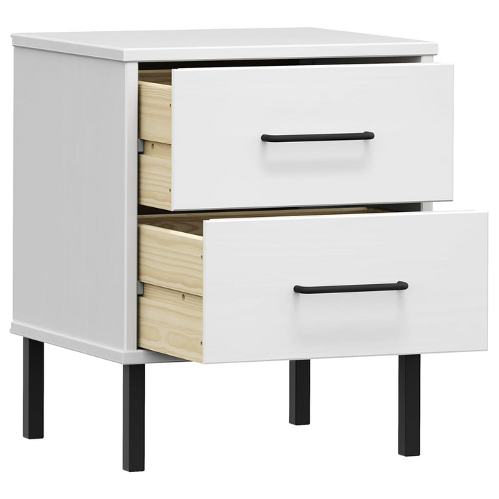 OSLO Solid Pine Wood Bedside Cabinet with Metal Legs in White, 2 Drawers | Stylish & Functional Furniture - Premium  from Home Treasures - Just £76.99! Shop now at Home Treasures