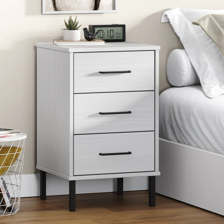 OSLO Bedside Cabinet with Metal Legs - White Solid Wood Pine - Premium  from Home Treasures - Just £56.99! Shop now at Home Treasures