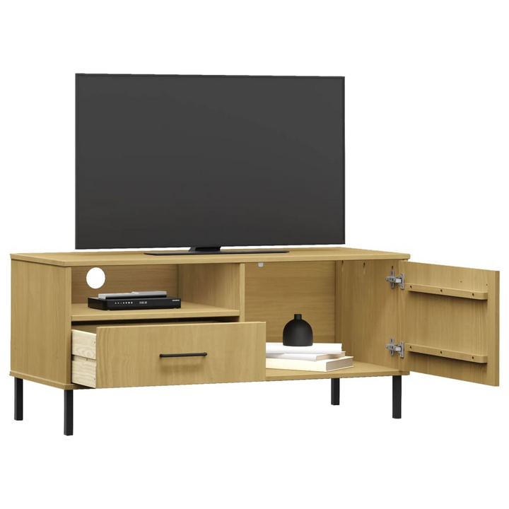 OSLO TV Cabinet with Metal Legs - Brown Solid Pine Wood, Stylish & Durable Media Console - Premium  from Home Treasures - Just £63.99! Shop now at Home Treasures