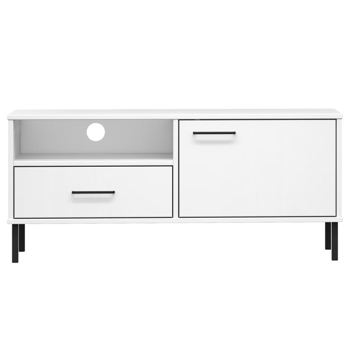 OSLO White TV Cabinet - Stylish & Durable Solid Pine Wood with Metal Legs, Modern & Spacious Storage Unit - Premium  from Home Treasures - Just £66.99! Shop now at Home Treasures